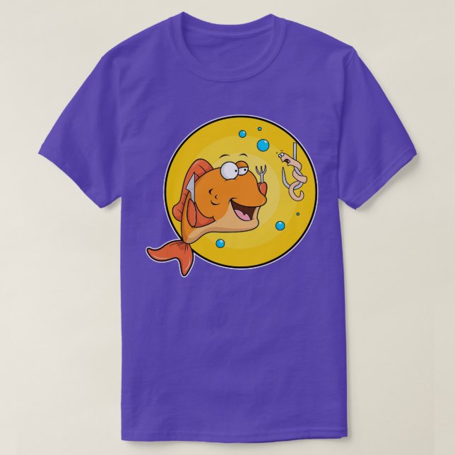 Fisch mit Messer und Gabel T-Shirt (Design vorne)