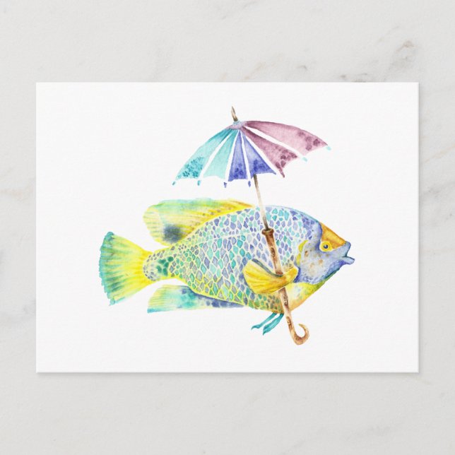 Fisch mit Regenschirm Postkarte (Vorderseite)