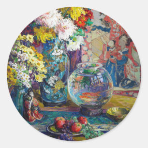 Fisch, Obst und Blume   Kathryn E. Cherry Runder Aufkleber
