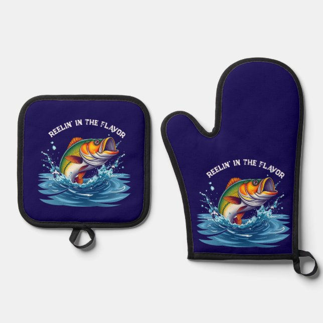 Fisch-Reelin' im Geschmack- Ofenhandschuh & Topflappen-Set (Vorderseite)