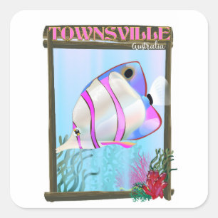 Fisch-Reiseplakat Townsville Australien tropisches Quadratischer Aufkleber