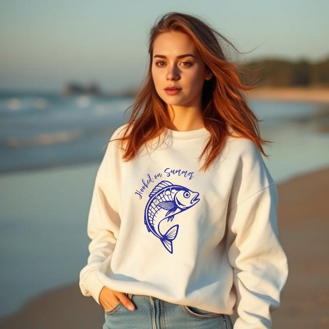 Fisch süchtig nach Summer-Blue Sweatshirt (Fish Hooked on Summer-Dark Blue)