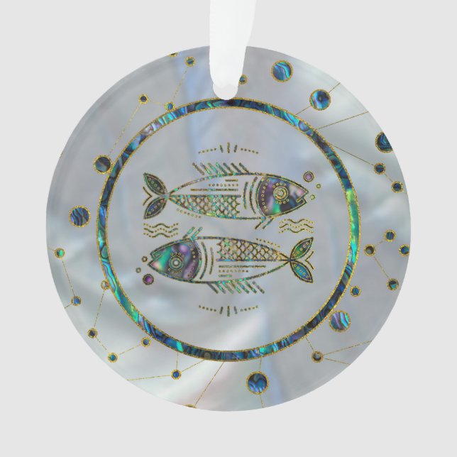 Fisch-Tierkreis-Goldohrschnecke auf Konstellation Ornament (Vorderseite)
