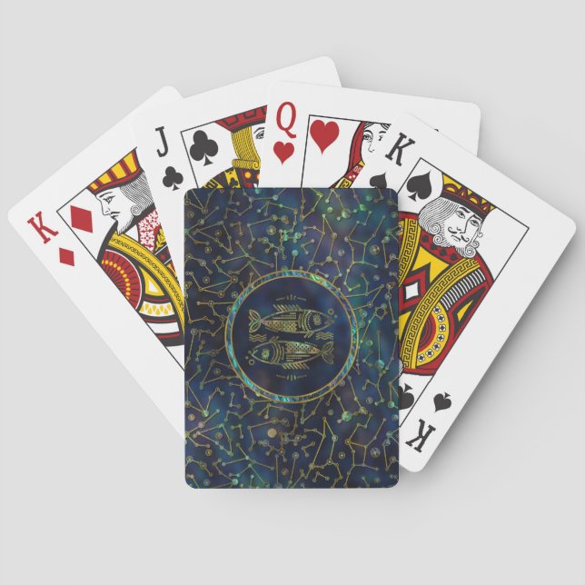Fisch-Tierkreis-Goldohrschnecke auf Konstellation Spielkarten (Rückseite)