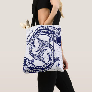 Fisch-Tierkreis-Marine u. Goldeinfarbige grafische Tasche