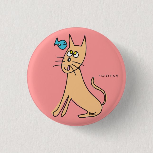 Fisch-u. Katzen-Knopf Button (Vorderseite)