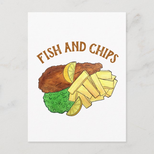 Fisch und Chips Erbsen Britischer Pub Chip Shop Ne Postkarte (Vorderseite)