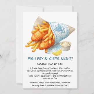 Fisch und Chips - Lässige Meeresfrüchte Party Einl Einladung