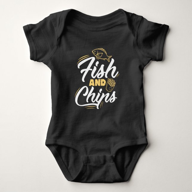 Fisch und Chips Streetfood Feinschmecker Nutrition Baby Strampler (Vorderseite)