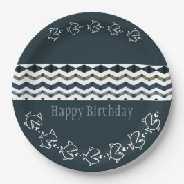 Fisch und ein weites Muster der Blues zum Geburtst Pappteller