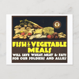 "Fisch- und Gemüsemahlzeiten" Vintage Kriegszeit Postkarte