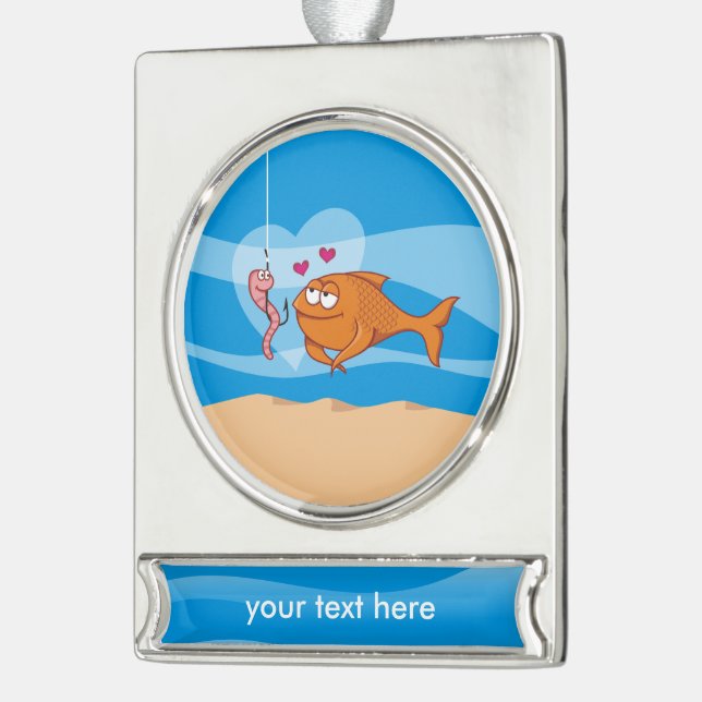 Fisch und Köder in Liebe Banner-Ornament Silber (Links)