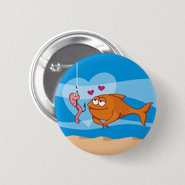 Fisch und Köder in Liebe Button (Vorne & Hinten)