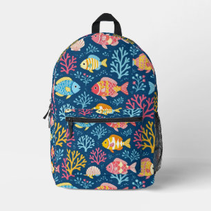 Fisch und Koralle nautisches Blau Bedruckter Rucksack