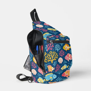 Fisch und Koralle nautisches Blau Crossbody Bag