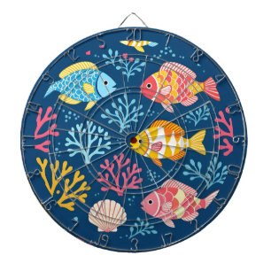 Fisch und Koralle nautisches Blau Dartscheibe