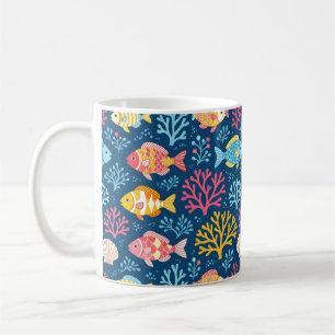 Fisch und Koralle nautisches Blau Kaffeetasse