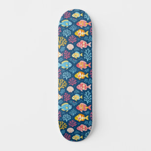 Fisch und Koralle nautisches Blau Skateboard