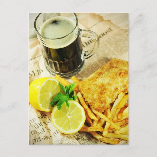 Fisch und Pommes Frites Postkarte (Vorderseite)