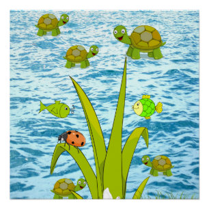 Fisch- und Schildkrötenposter Strandhausposter Poster