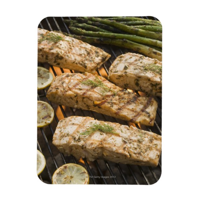 Fisch und Spargel, Grillgerichte Magnet (Vertikal)
