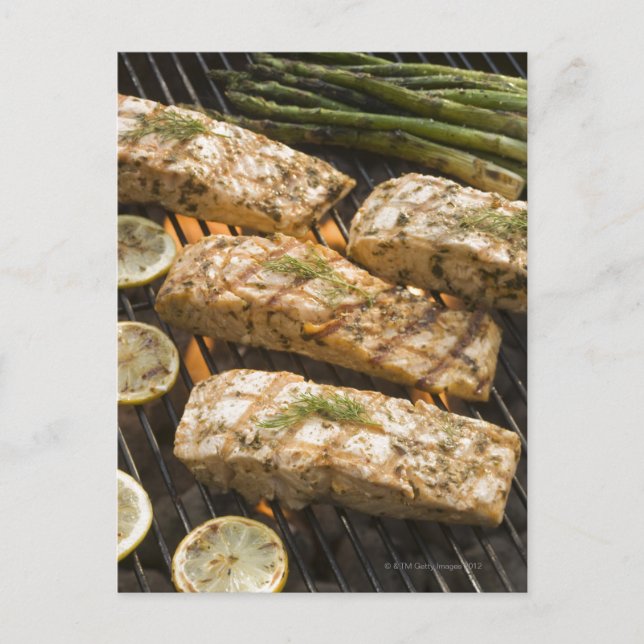 Fisch und Spargel, Grillgerichte Postkarte (Vorderseite)