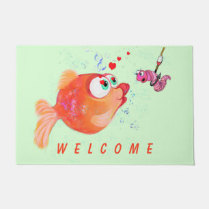 Fisch und Wurm Doormat Willkommen - Spaß Fußmatte