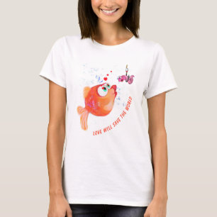 Fisch und Wurm T - Shirt Spaß Liebe Rette die Welt