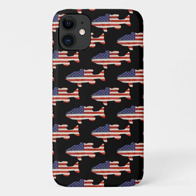 Fisch unter amerikanischer Flagge, schwarz Case-Mate iPhone Hülle (Rückseite)