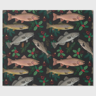 Fisch Weihnachten – Schwarzes Angel-Verpackungspap Geschenkpapier