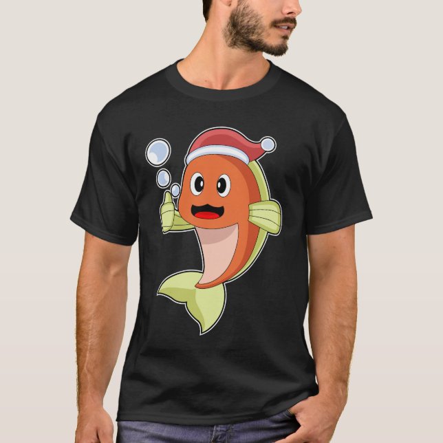 Fisch Weihnachtszeit-Weihnachtsmannmütze T-Shirt (Vorderseite)
