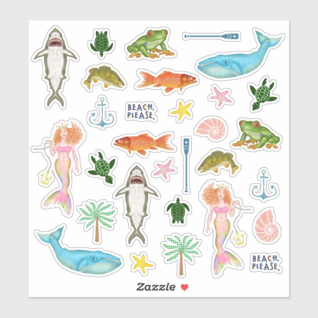 Fisch Whales Mermaids Beach Nautic Aufkleber (Blatt)