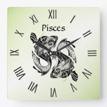 Fisch Zodiac Clock grüne römische Zahlen