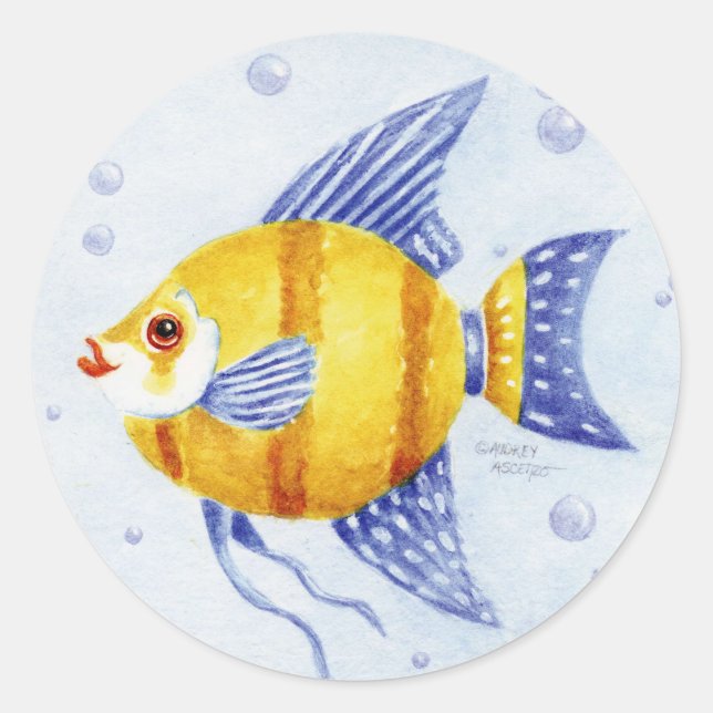 Fischaufkleber Whimsischer Angelfisch Runder Aufkleber (Vorderseite)
