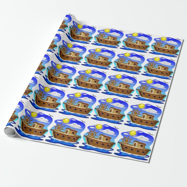 Fischboot Cartoon  Geschenkpapier (Ungerollt)
