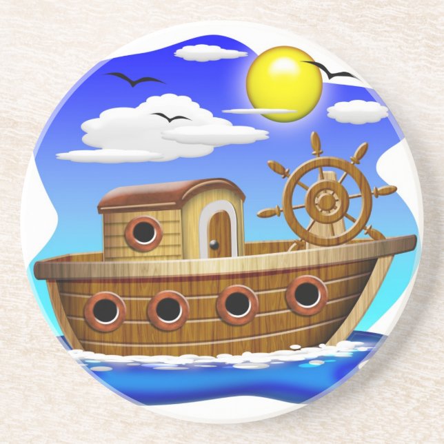 Fischboot-Cartoon Getränkeuntersetzer (Vorne)