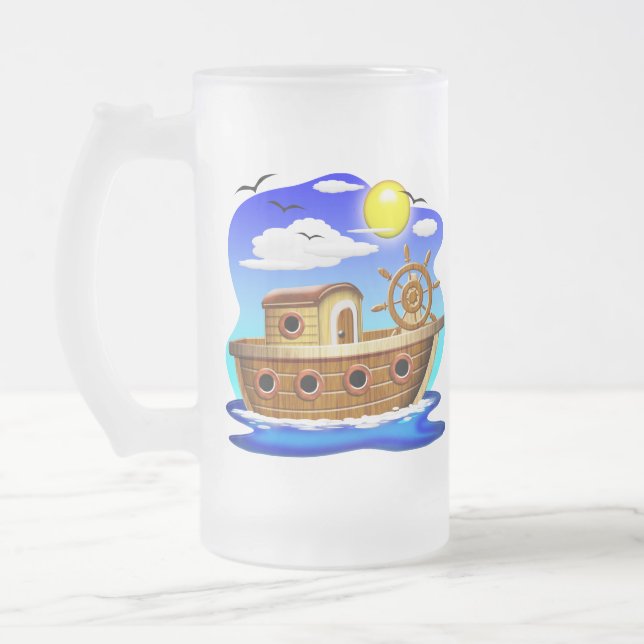 Fischboot Cartoon  Mattglas Bierglas (Links)