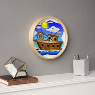 Fischboot Cartoon  Uhr
