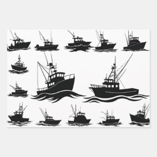 Fischboot-Silhouetten-Muster-Wrap-Papier Geschenkpapier Set