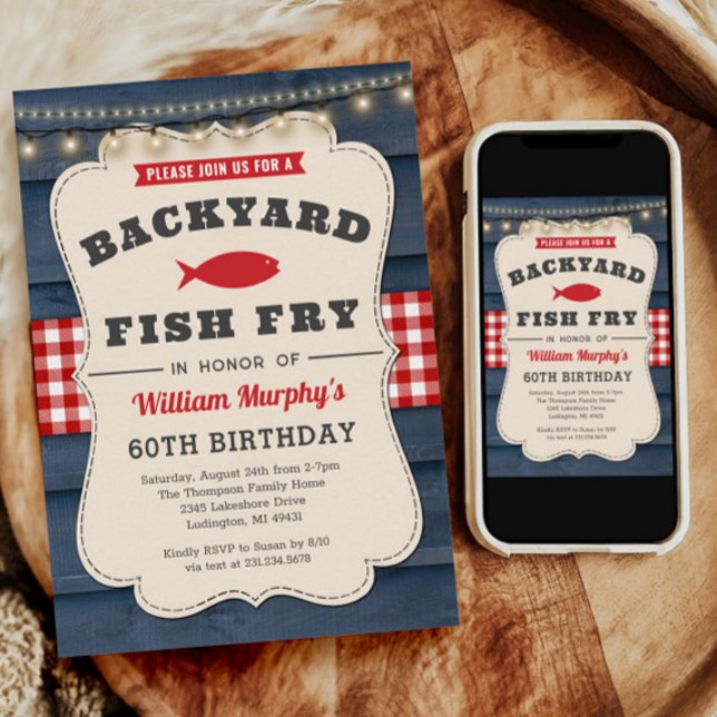 Fischbrasse 60. Geburtstag Einladung (Backyard Fish Fry 60th Birthday Invitation)