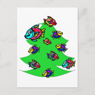 Fische am Weihnachtsbaum Feiertagspostkarte