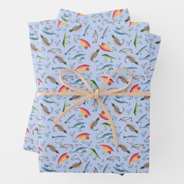 Fische auf hellblauen Fischen Geschenkpapier Set (Beispiel)