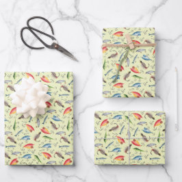 Fische auf hellgelben Flächen Geschenkpapier Set