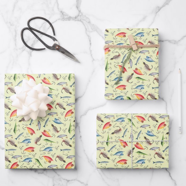 Fische auf hellgelben Flächen Geschenkpapier Set (Vorderseite)