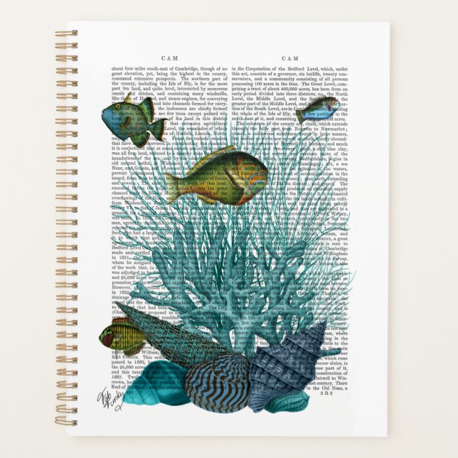 Fische, blaue Muscheln und Korallen Planer (Vorderseite)