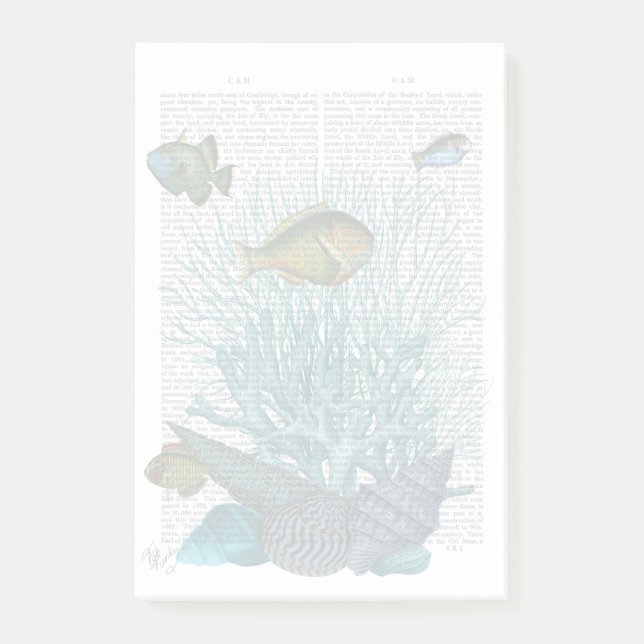 Fische, blaue Muscheln und Korallen Post-it Klebezettel (Vorderseite)