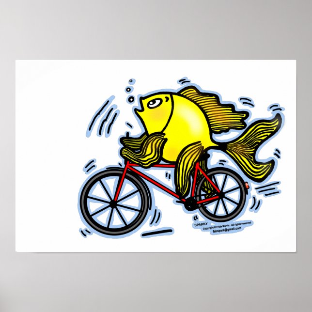 Fische brauchen Fahrrad lustige Cartoon Poster (Vorne)