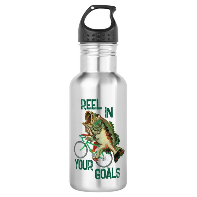 Fische, die ein Fahrrad fahren Motivierend Edelstahlflasche (Vorderseite)