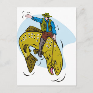 Fische, die Forellen fahren Postkarte