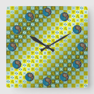 Fische & Erdaffe Quadratische Wanduhr